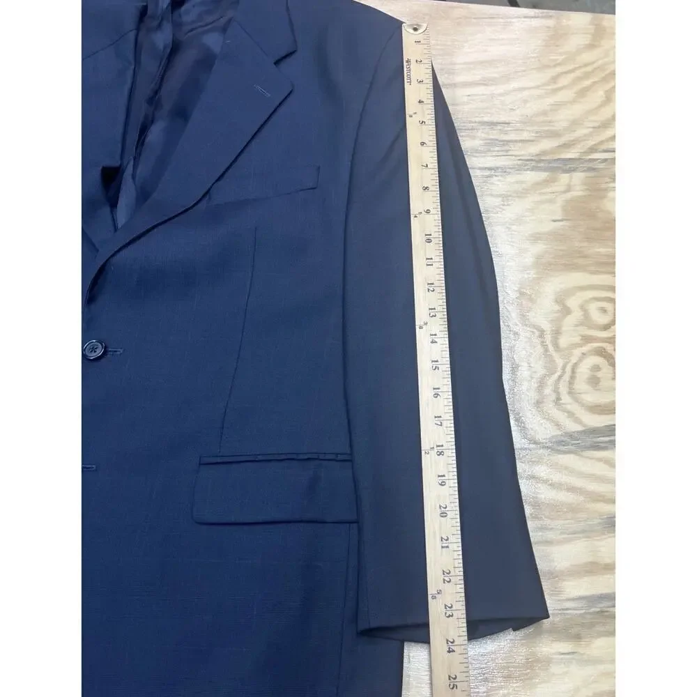 VTG Chaps Ralph Lauren Wool Cashmere Blazer Jacket Mens 43R Navy Blue Windowpane